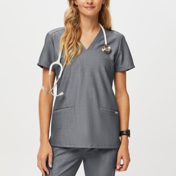 FIGS Women's Scrubs Casma Three Pocket Gray V Neck Scrub Top Size XS - Picture 1 of 9